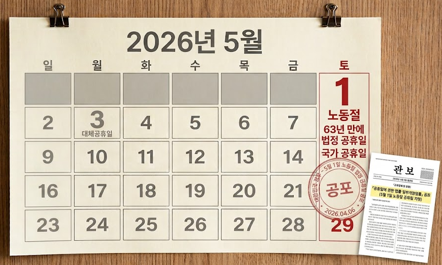 🚩 5월 1일 노동절, 63년 만에 법정 공휴일 지정! 무엇이 바뀌나? (공무원·교사 휴무·대체공휴일·수당 총정리)